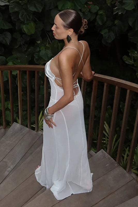 Robe Longue Femme Voile Bas Élégant Fluide Bohème Chic Été-0