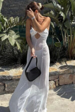 Robe Longue Femme Voile Bas Élégant Fluide Bohème Chic Été-00