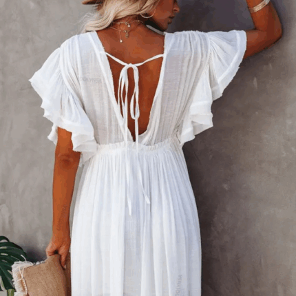 Robe Longue Fluide Style Bohème Été Femme Mariage Plage Ivoire-0