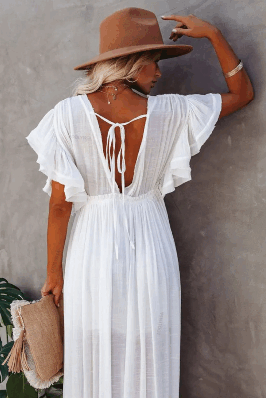 Robe Longue Fluide Style Bohème Été Femme Mariage Plage Ivoire-0