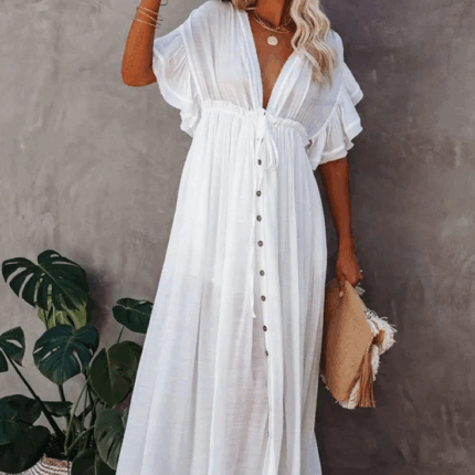 Robe Longue Fluide Style Bohème Été Femme Mariage Plage Ivoire