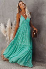 Robe Longue Fluide Vert Emeraude Style Bohème Chic Élégante Tendance Femme-0