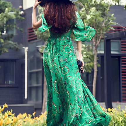 Robe Mi-Longue Fluide Manches 3/4 Femme Élégante Confortable Tendance-0