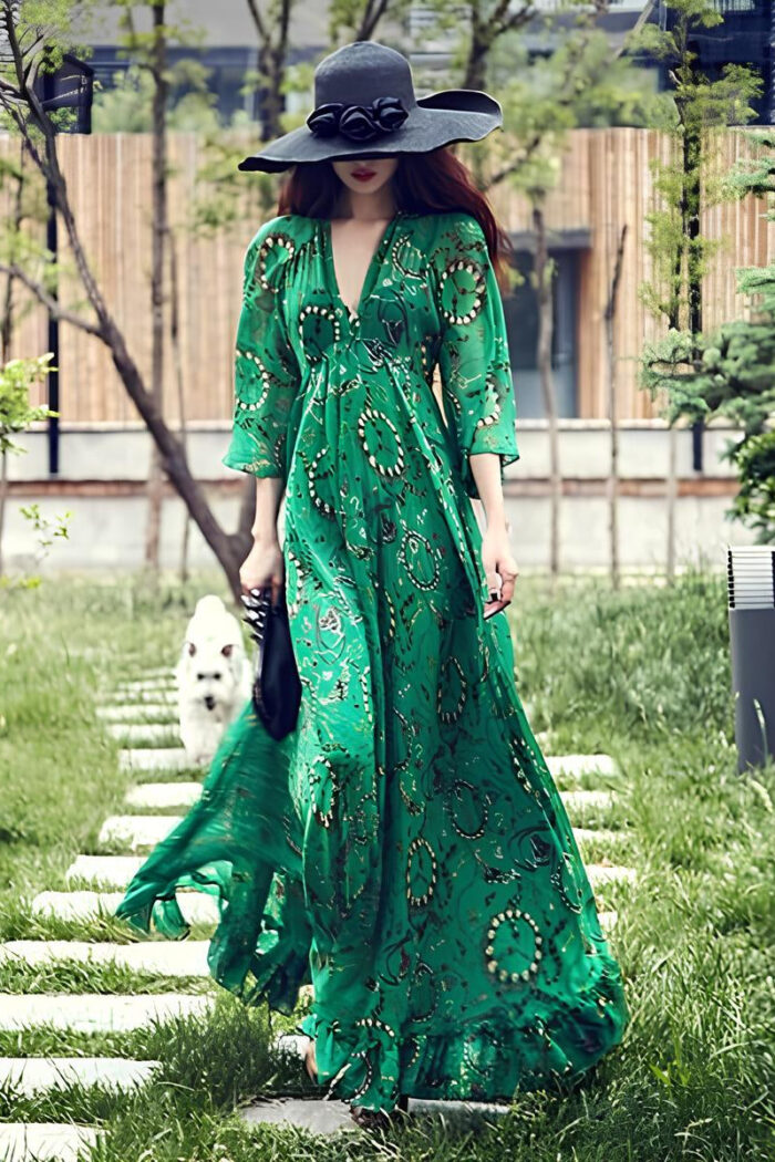 Robe Mi-Longue Fluide Manches 3/4 Femme Élégante Confortable Tendance